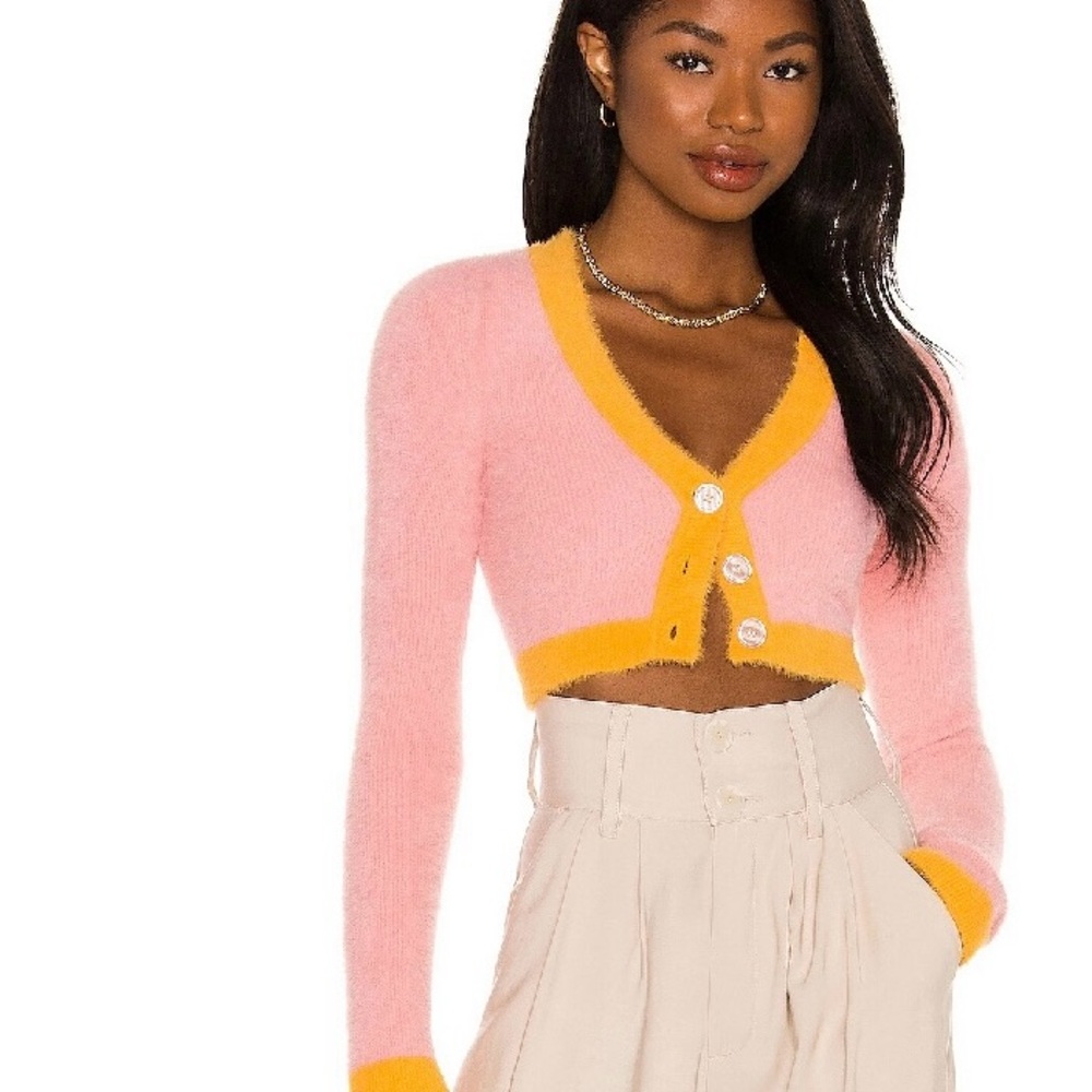 Lovers + Friends Pink and Yellow Cropped Cardigan